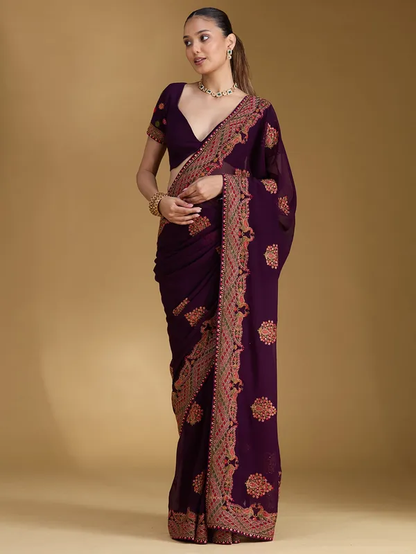 Purple_Kashmiri_Georgette_Saree