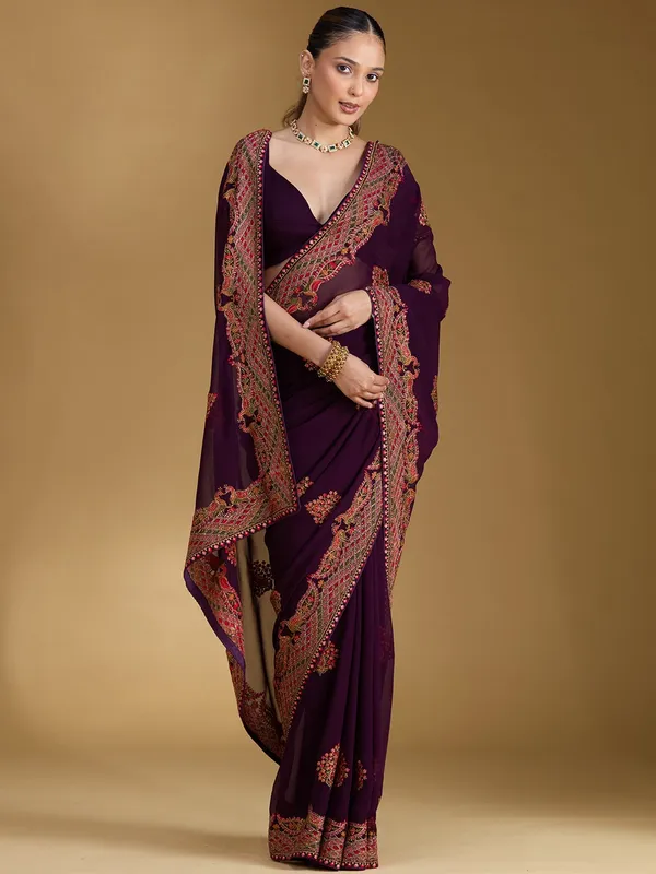 Purple_Kashmiri_Georgette_Saree