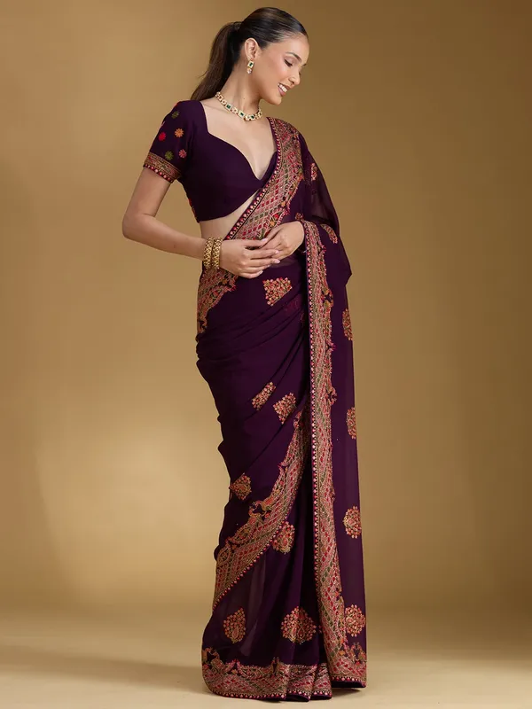 Purple_Kashmiri_Georgette_Saree