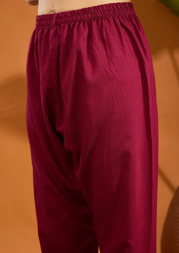 Wine_Mirrorwork_Tissue_Readymade_Salwar_Suit