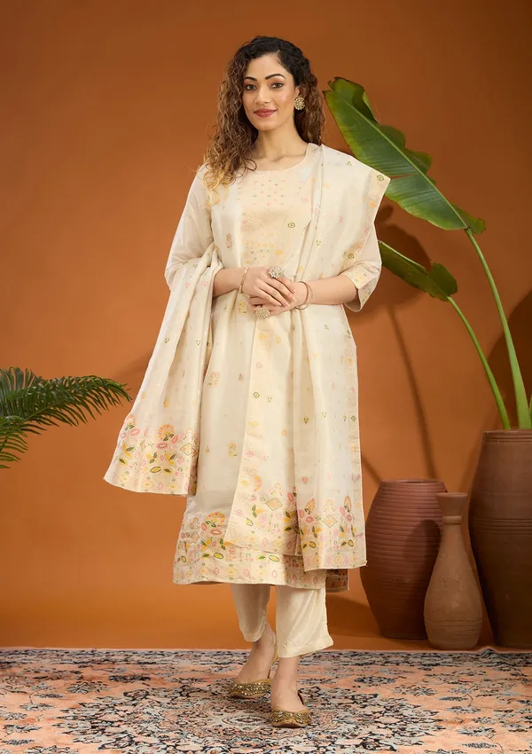 Beige_Zariwork_Brocade_Readymade_Salwar_Suit