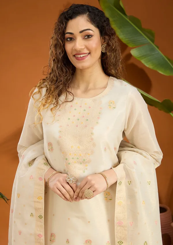 Beige_Zariwork_Brocade_Readymade_Salwar_Suit