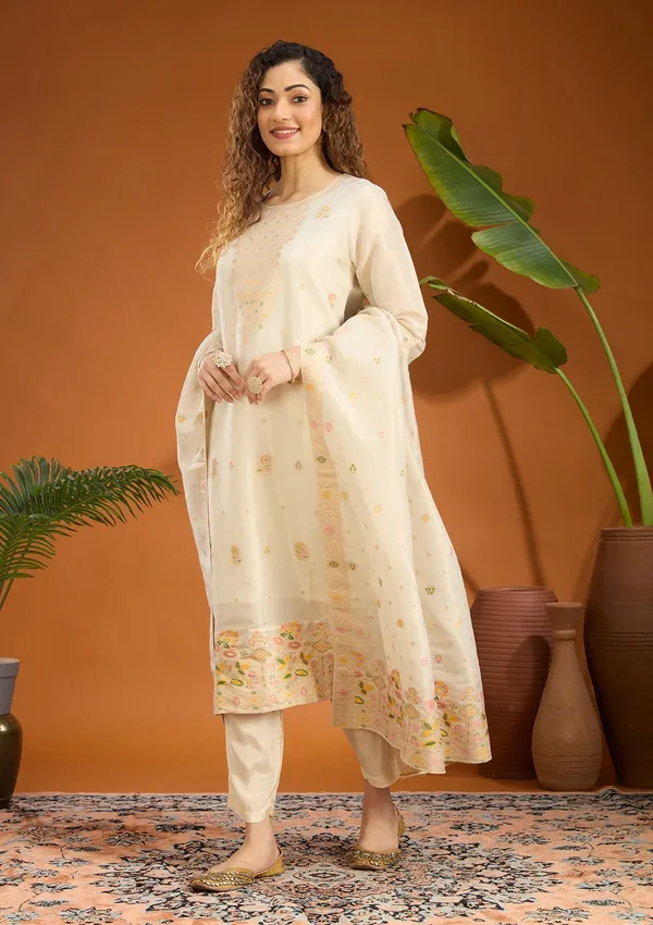 Beige_Zariwork_Brocade_Readymade_Salwar_Suit