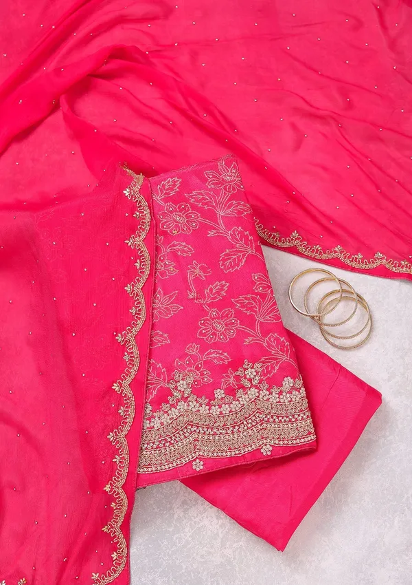 Rani_Pink_Pearlwork_Dola_Silk_Unstitched_Salwar_Suit
