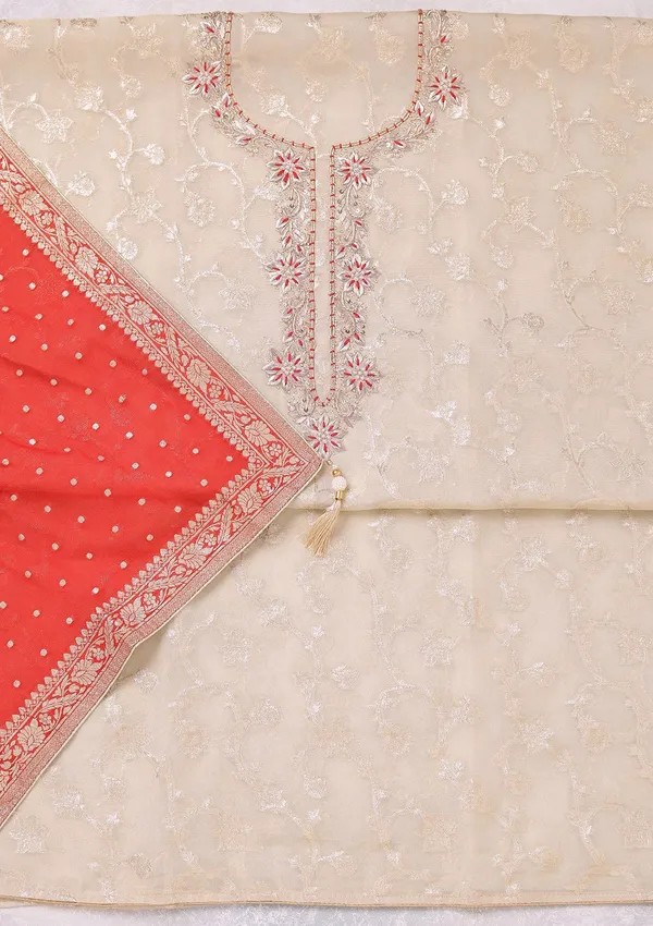 Beige_Zardozi_Gold_Chanderi_Unstitched_Salwar_Suit