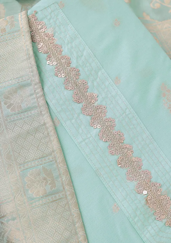 Sea_Green_Zariwork_Gold_Chanderi_Unstitched_Salwar_Suit