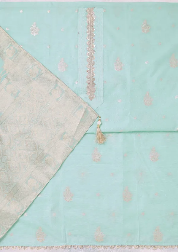 Sea_Green_Zariwork_Gold_Chanderi_Unstitched_Salwar_Suit
