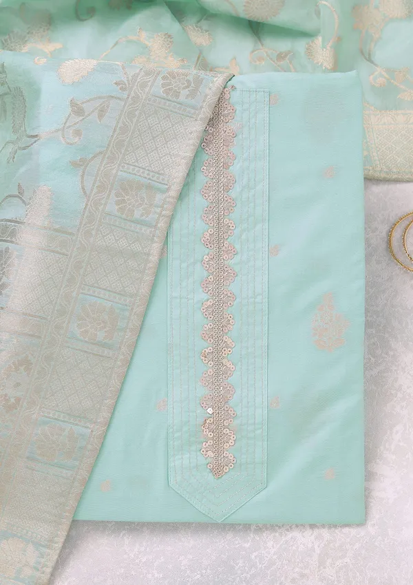Sea_Green_Zariwork_Gold_Chanderi_Unstitched_Salwar_Suit