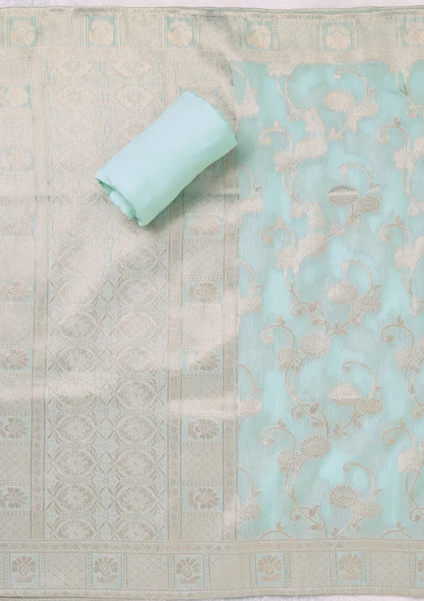 Sea_Green_Zariwork_Gold_Chanderi_Unstitched_Salwar_Suit