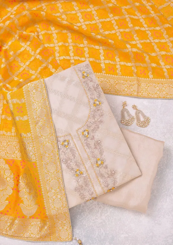 Beige_Zardozi_Gold_Chanderi_Unstitched_Salwar_Suit
