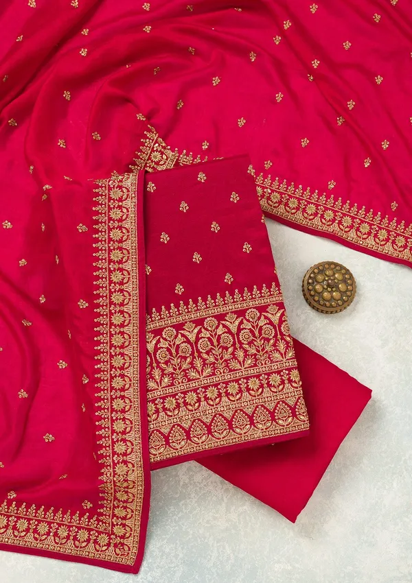 Rani_Pink_Cording_Soft_Raw_Silk_Unstitched_Salwar_Suit