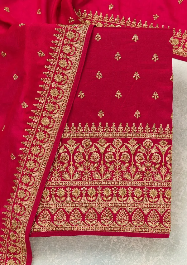 Rani_Pink_Cording_Soft_Raw_Silk_Unstitched_Salwar_Suit