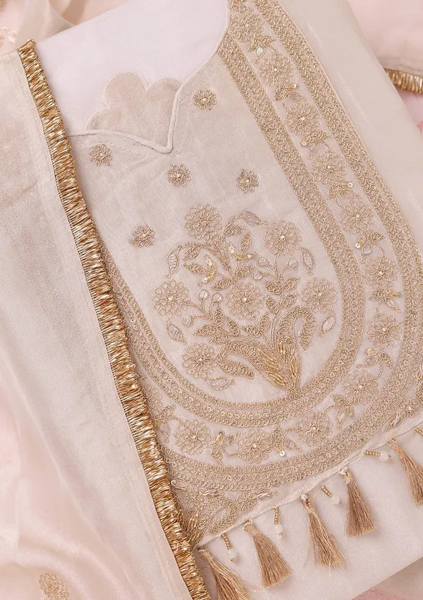 Beige_Zariwork_Gold_Tissue_Unstitched_Salwar_Suit