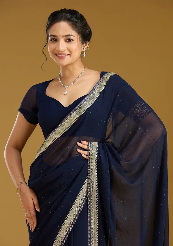 Navy_Blue_Zariwork_Silver_Georgette_Saree
