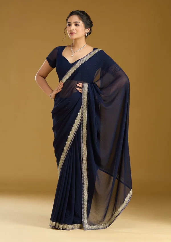 Navy_Blue_Zariwork_Silver_Georgette_Saree