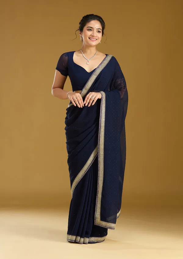 Navy_Blue_Zariwork_Silver_Georgette_Saree