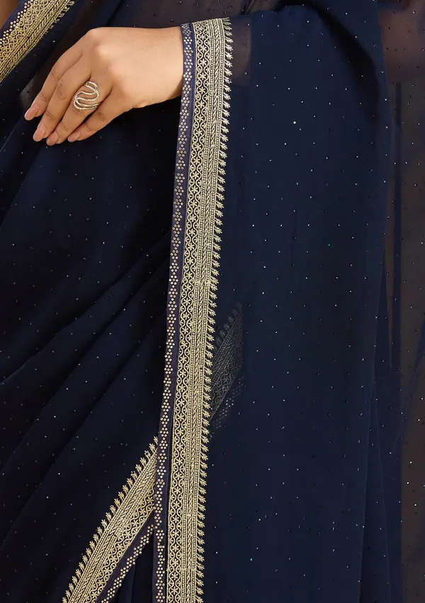 Navy_Blue_Zariwork_Silver_Georgette_Saree