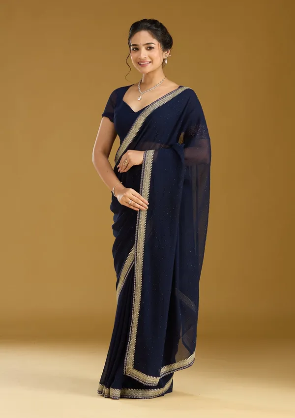 Navy_Blue_Zariwork_Silver_Georgette_Saree