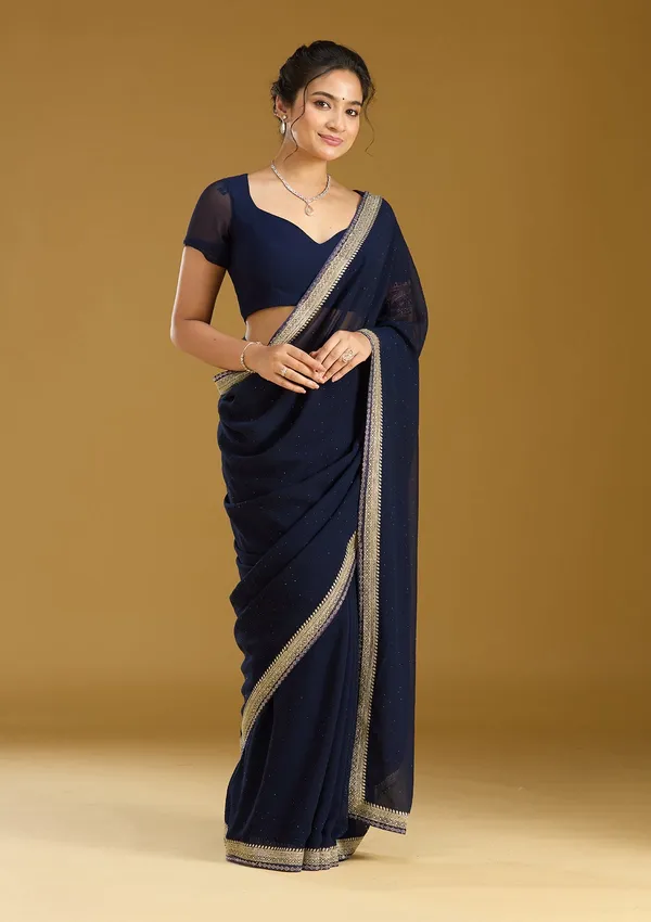 Navy_Blue_Zariwork_Silver_Georgette_Saree
