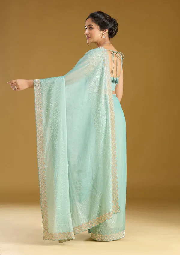 Sea_Green_Sequins_Tissue_Saree