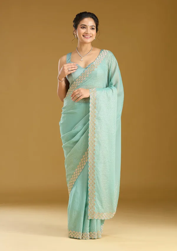 Sea_Green_Sequins_Tissue_Saree