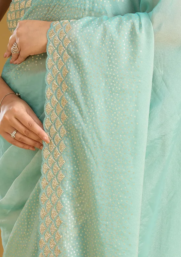 Sea_Green_Sequins_Tissue_Saree