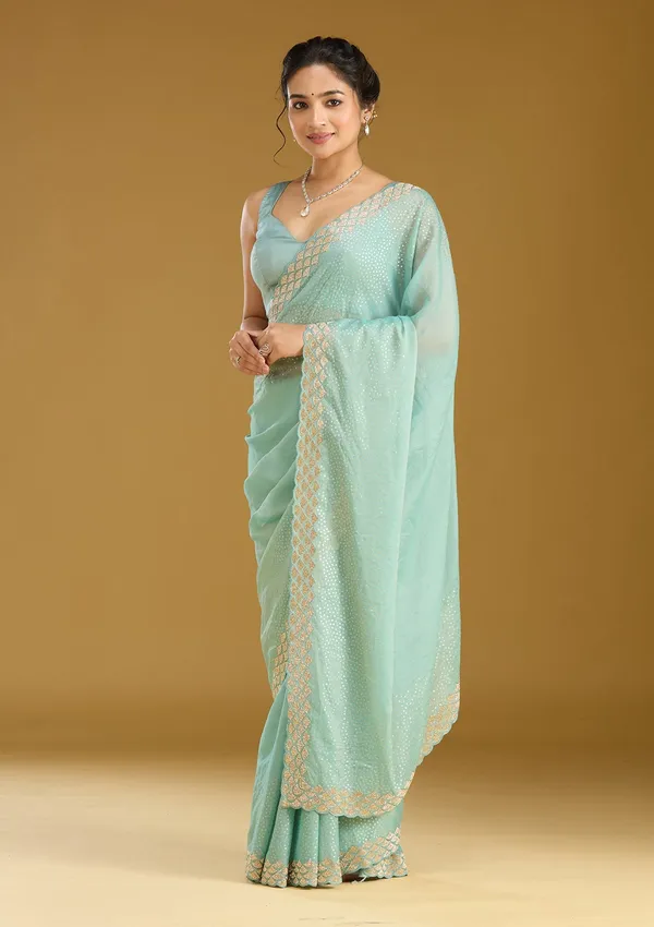 Sea_Green_Sequins_Tissue_Saree