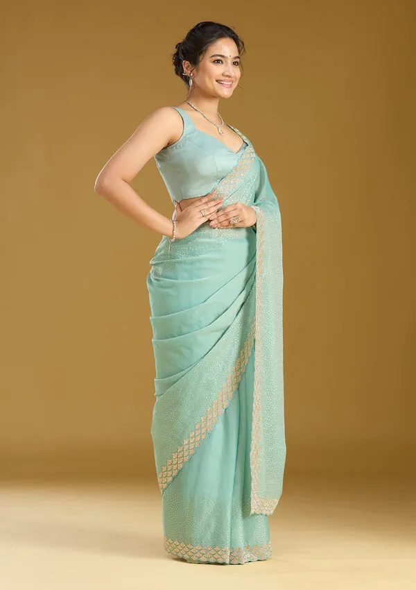 Sea_Green_Sequins_Tissue_Saree