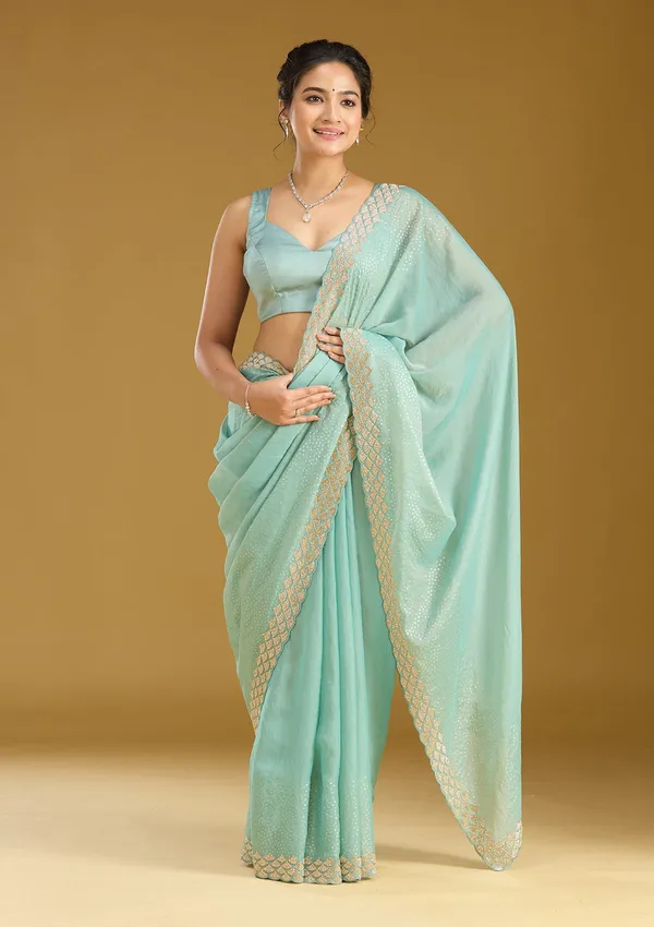 Sea_Green_Sequins_Tissue_Saree