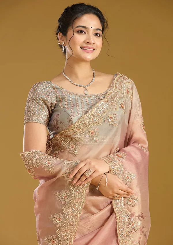 Rust_Sequins_Organza_Saree