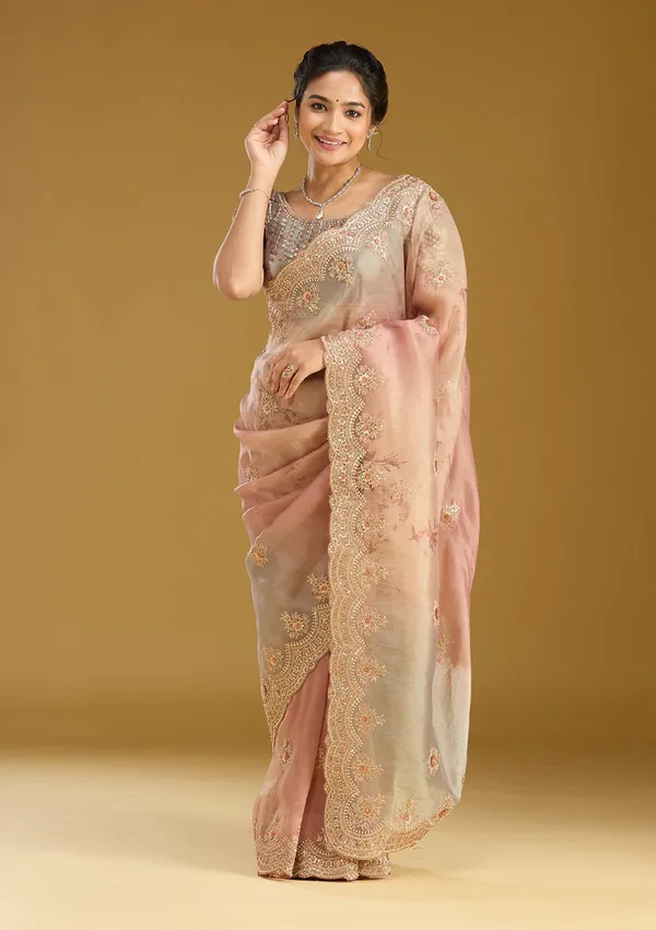 Rust_Sequins_Organza_Saree