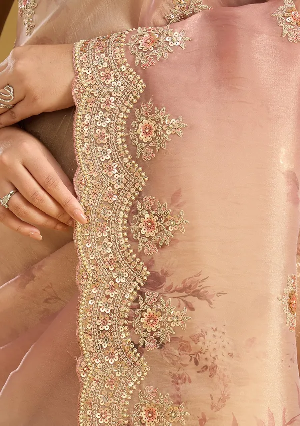 Rust_Sequins_Organza_Saree
