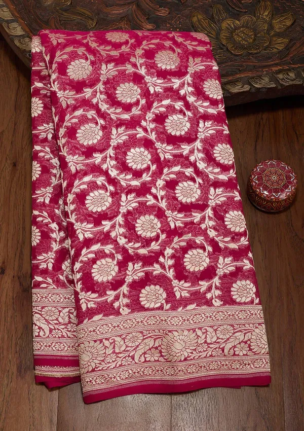 Rani_Pink_Zariwork_Georgette_Silk_Saree