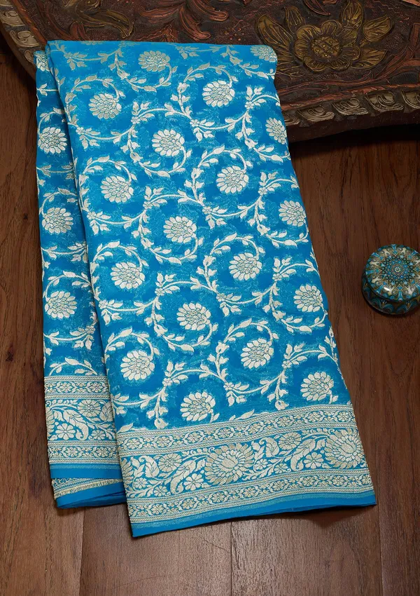 Blue_Zariwork_Georgette_Silk_Saree