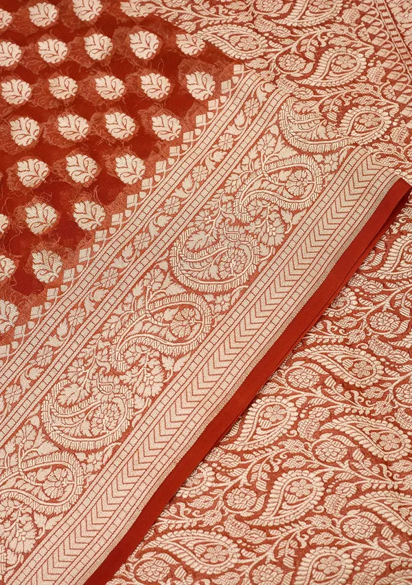 Rust_Zariwork_Georgette_Silk_Saree