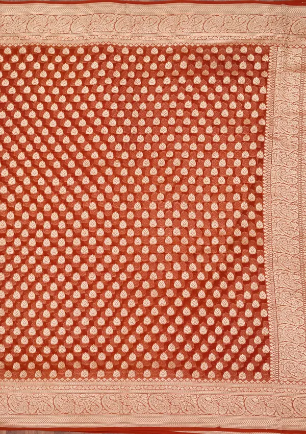 Rust_Zariwork_Georgette_Silk_Saree