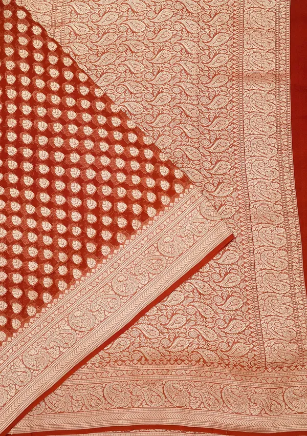 Rust_Zariwork_Georgette_Silk_Saree