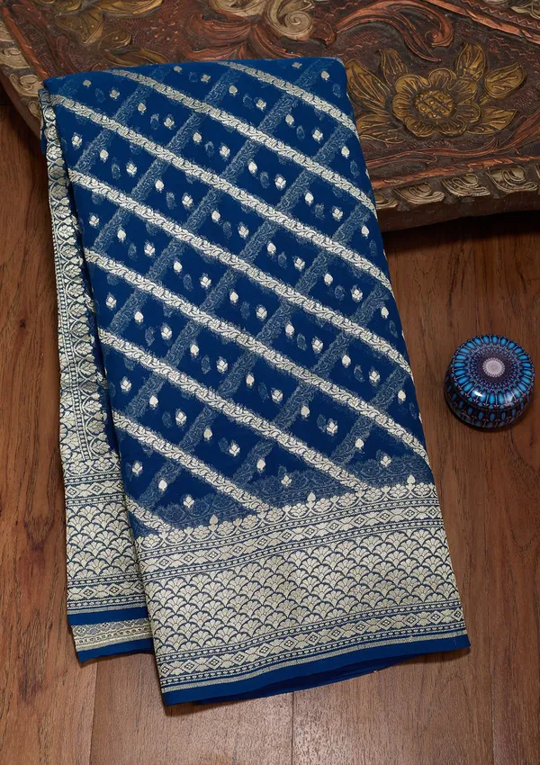 Blue_Zariwork_Georgette_Silk_Saree