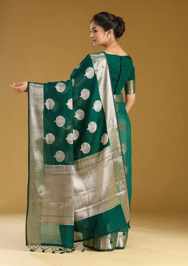 Bottle_Green_Zariwork_Gold_Art_Silk_Silk_Saree