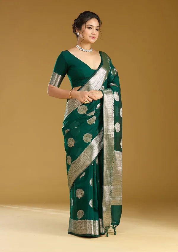 Bottle_Green_Zariwork_Gold_Art_Silk_Silk_Saree