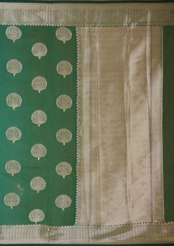 Bottle_Green_Zariwork_Gold_Art_Silk_Silk_Saree