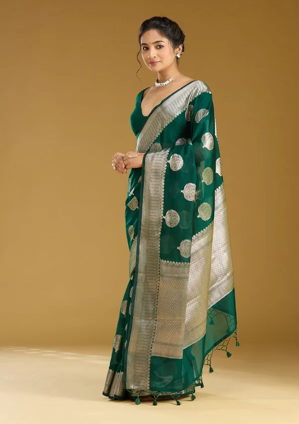 Bottle_Green_Zariwork_Gold_Art_Silk_Silk_Saree