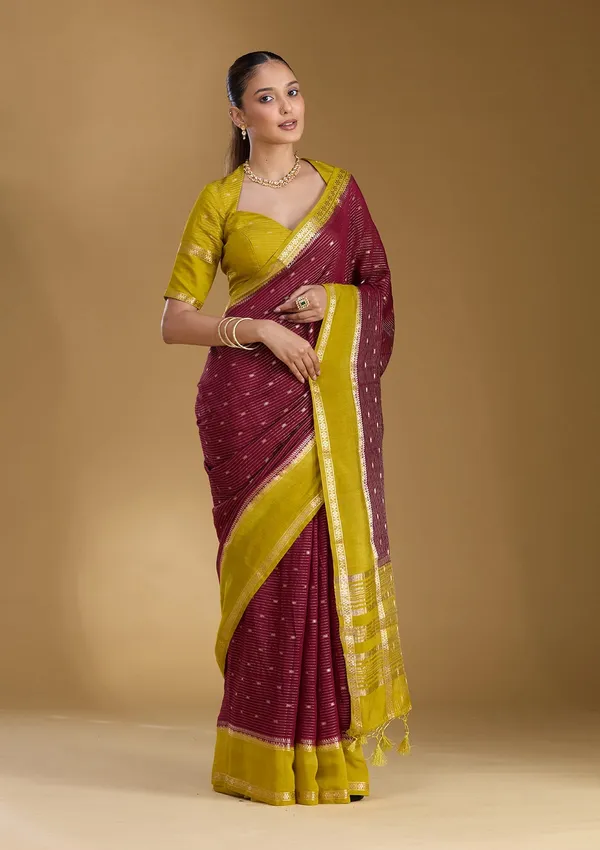 Wine_Zariwork_Gold_Art_Silk_Silk_Saree