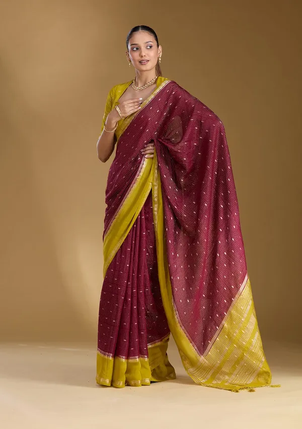 Wine_Zariwork_Gold_Art_Silk_Silk_Saree