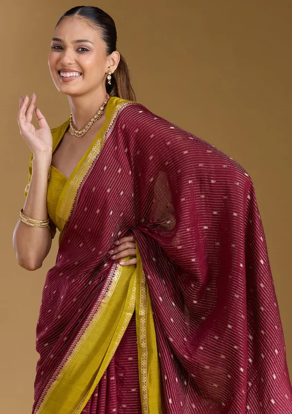 Wine_Zariwork_Gold_Art_Silk_Silk_Saree