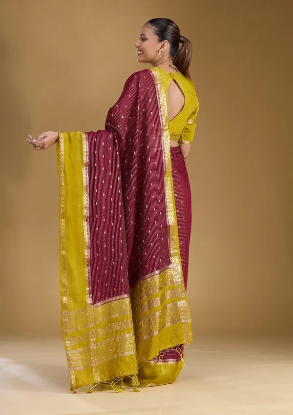 Wine_Zariwork_Gold_Art_Silk_Silk_Saree