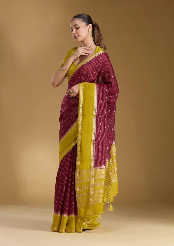 Wine_Zariwork_Gold_Art_Silk_Silk_Saree