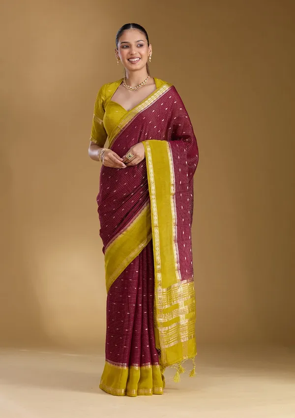 Wine_Zariwork_Gold_Art_Silk_Silk_Saree