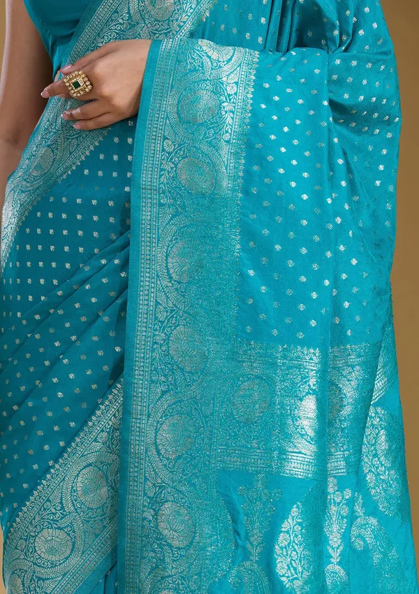 Peacock_Blue_Zariwork_Art_Silk_Silk_Saree