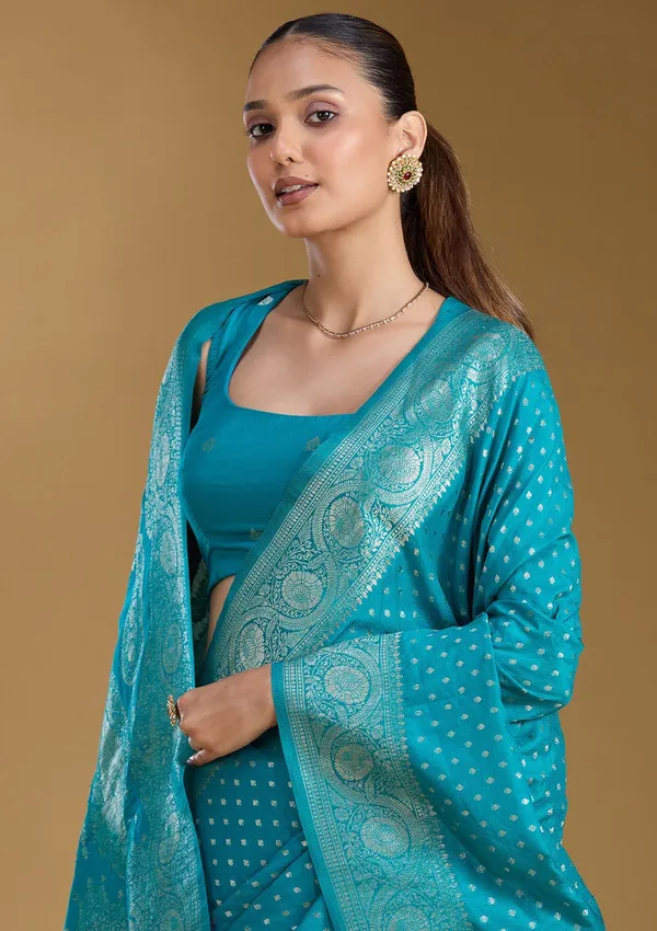 Peacock_Blue_Zariwork_Art_Silk_Silk_Saree